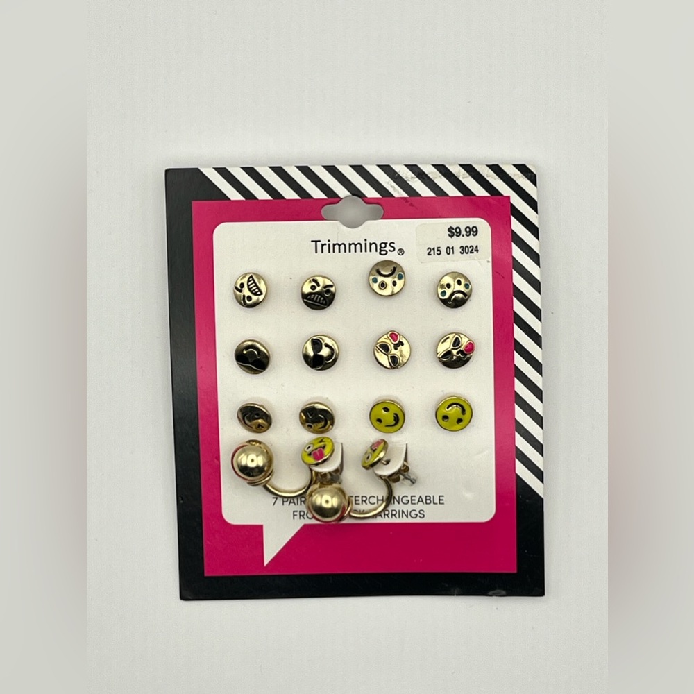 Fun Emoji Earrings 7 Pairs Gold Tone